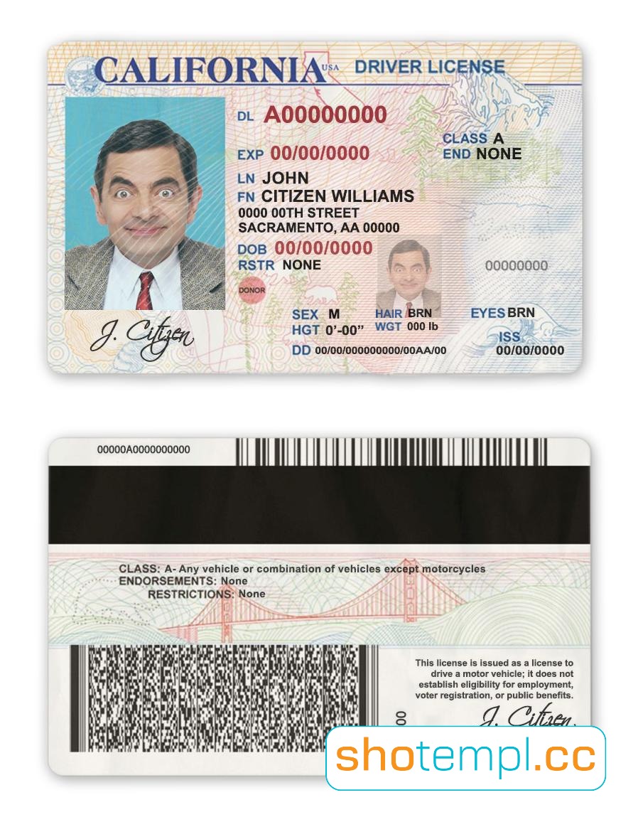 California Driver License PSD Template V1